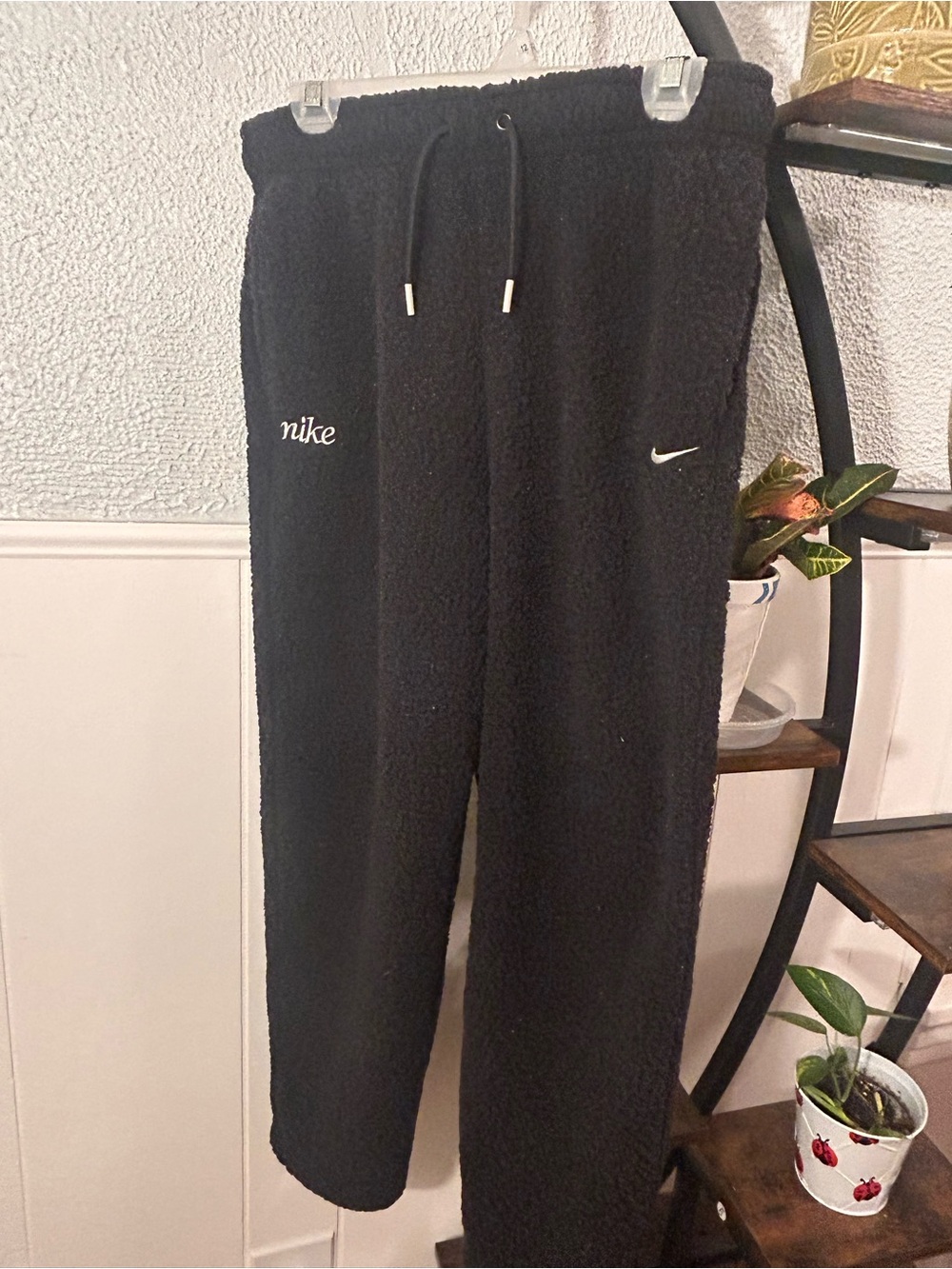 Nike Black Sherpa Joggers with White Swoosh